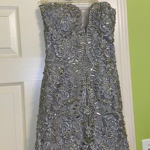 Silver Embroidered Prom Dress